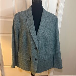 Talbots Women's Wool Blend Herringbone Tweed Blazer Green 20W Like New